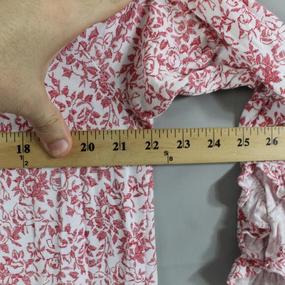 Eileen West Medium White Red Floral Lace Maxi Long Sleeve Nightgown Cottagecore - Picture 9 of 10